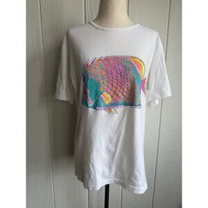 Vintage Panama Jack Tropical Fish Graphic T-Shirt White Single Stitch Style M